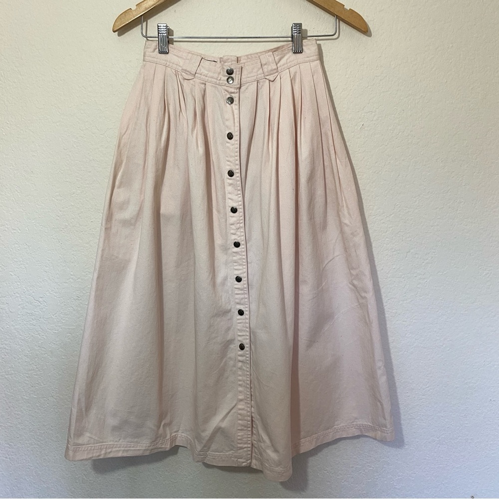 Vintage Liz Claiborne Light Pink Button Down Denim Pleated Skirt